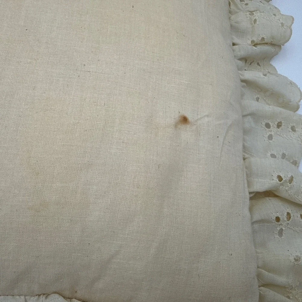 Vtg Accent Pillow Cottage Country Classic Handmade Embroidered & Eyelet Lace
